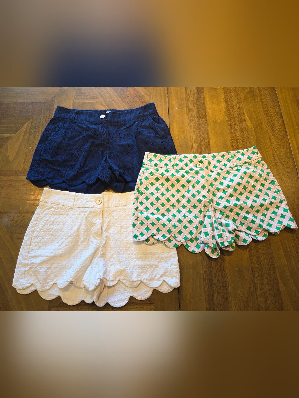 Crown & Ivy Shelby Scalloped Shorts Sz 6 (2) & Sz 8 (1) Set 3 Textured Flower